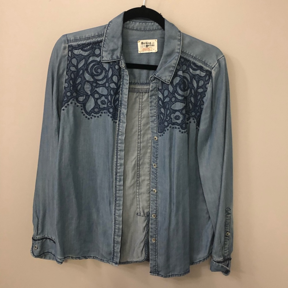 Anthropogie Jean blouse